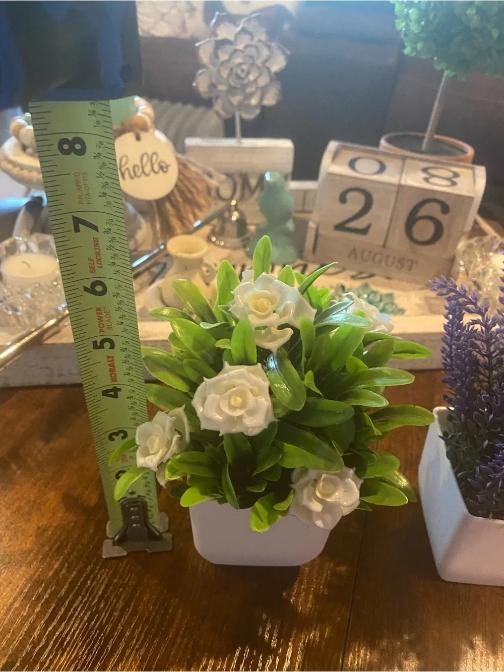 Faux Lavender and White Blossom Potted Duo -